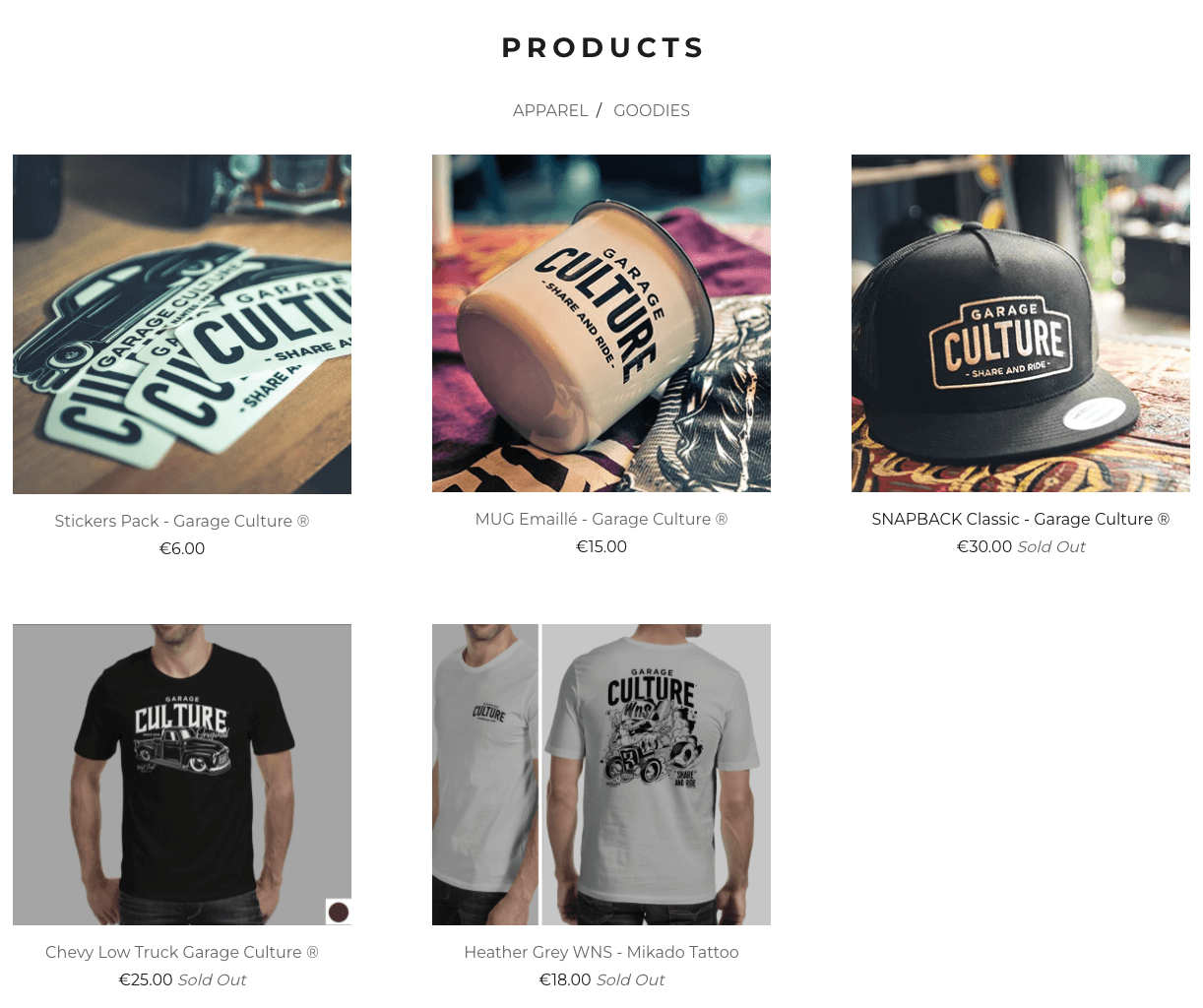Products Shop - Garage Culture Syndicate